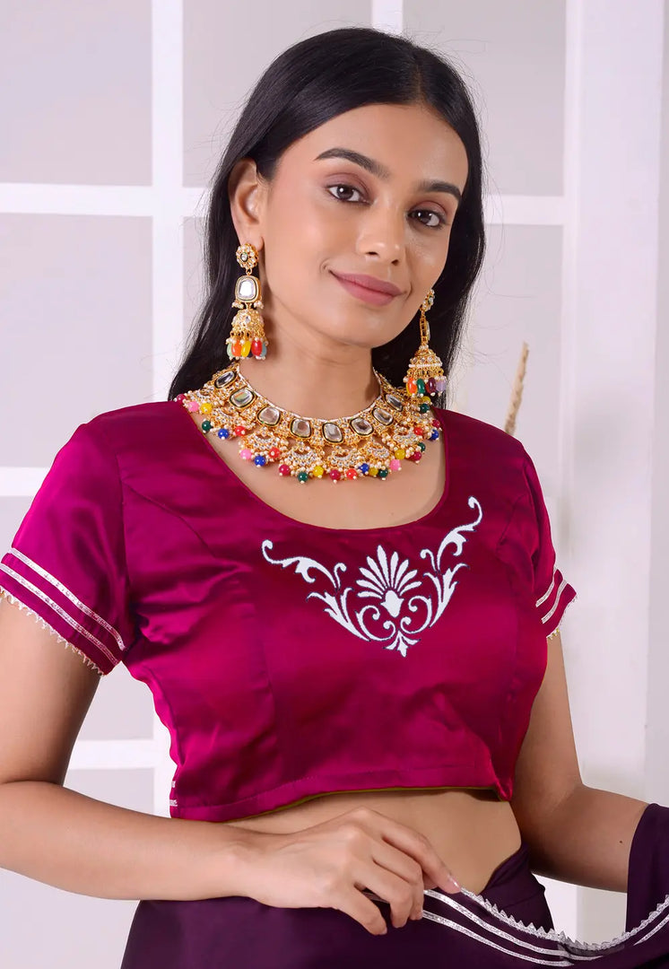 Magenta Satin Silk Readymade Blouse