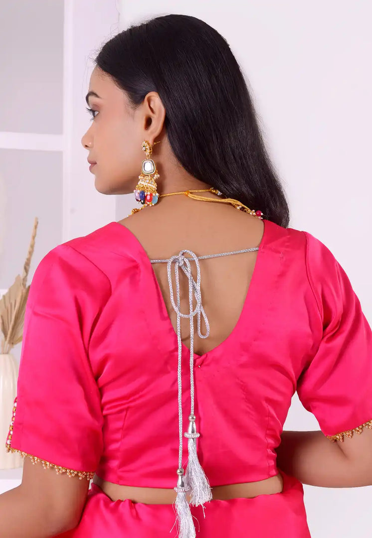 Magenta Satin Silk Readymade Blouse