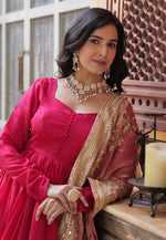 Load image into Gallery viewer, Magenta Shimmer Readymade Anarkali Suit
