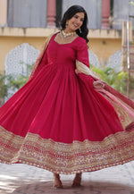 Load image into Gallery viewer, Magenta Shimmer Readymade Anarkali Suit
