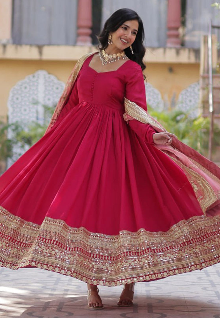Magenta Shimmer Readymade Anarkali Suit