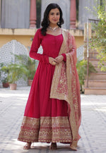 Load image into Gallery viewer, Magenta Shimmer Readymade Anarkali Suit
