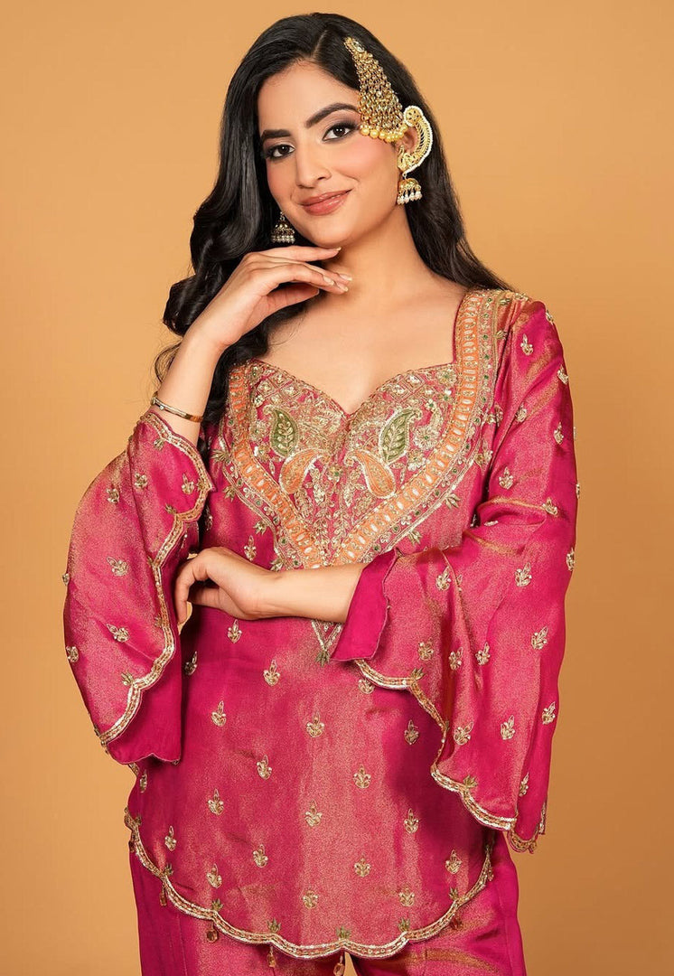 Magenta Shimmer Readymade Palazzo Suit