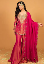 Load image into Gallery viewer, Magenta Shimmer Readymade Palazzo Suit
