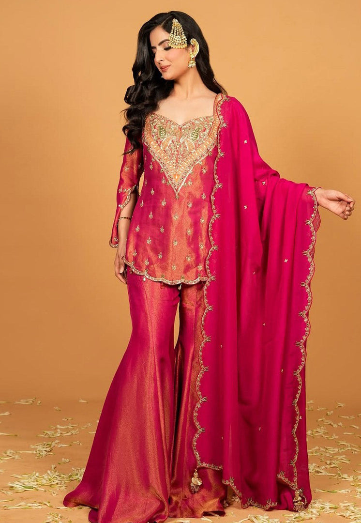 Magenta Shimmer Readymade Palazzo Suit