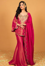 Load image into Gallery viewer, Magenta Shimmer Readymade Palazzo Suit
