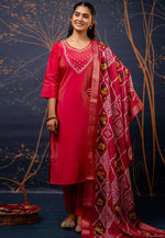 Load image into Gallery viewer, Magenta Shimmer Readymade Pant Style Suit
