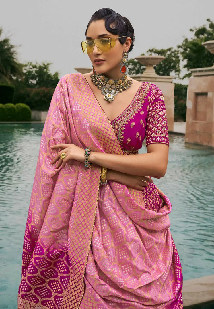Magenta Silk A Line Lehenga Choli