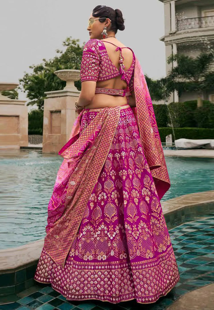 Magenta Silk A Line Lehenga Choli