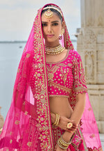 Load image into Gallery viewer, Magenta Silk Bridal Lehenga Choli
