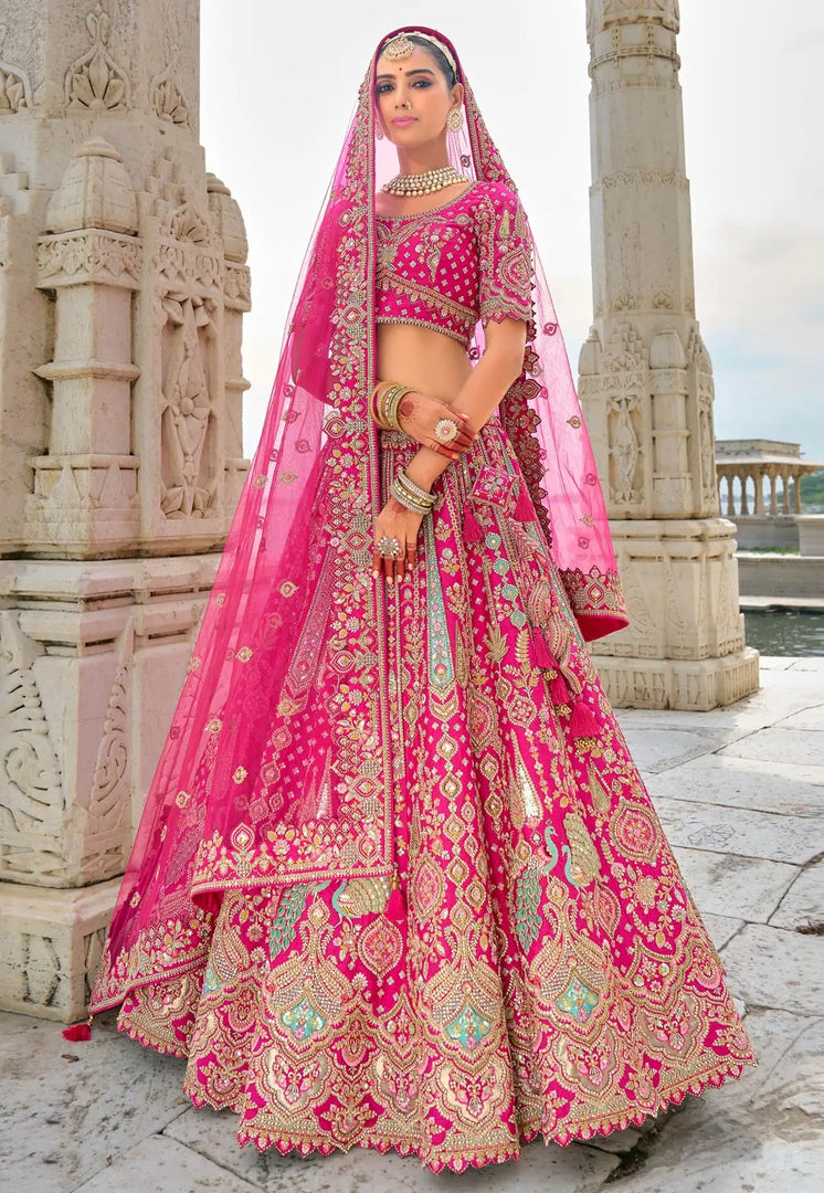 Magenta Silk Bridal Lehenga Choli
