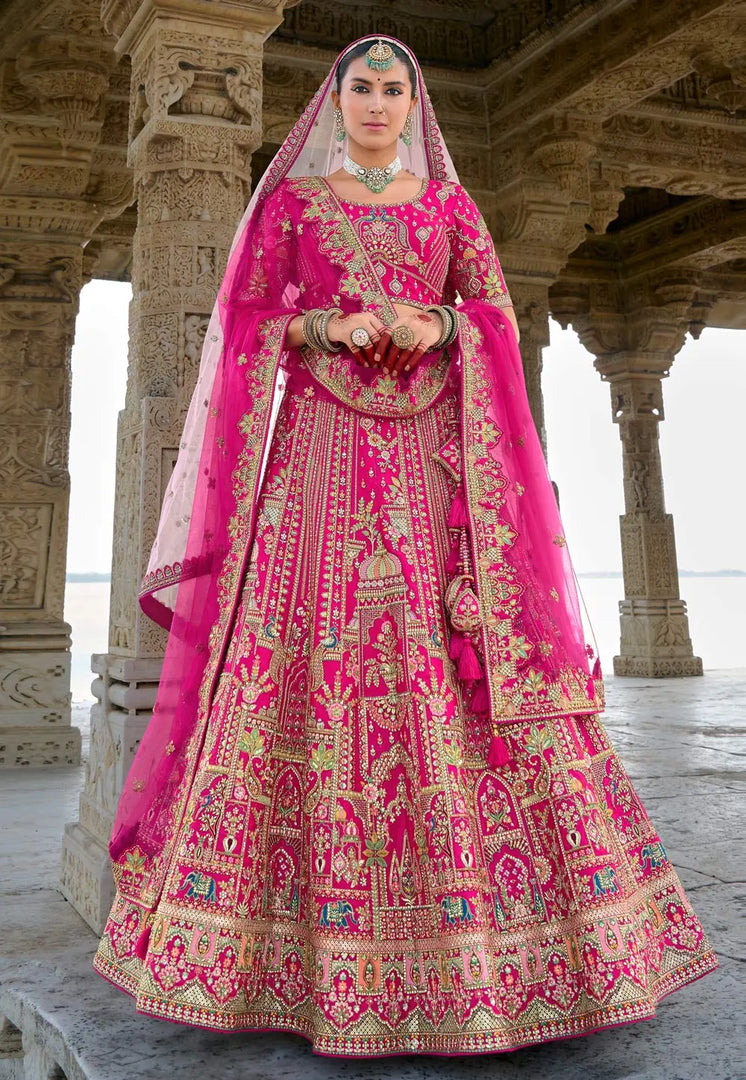 Magenta Silk Bridal Lehenga Choli