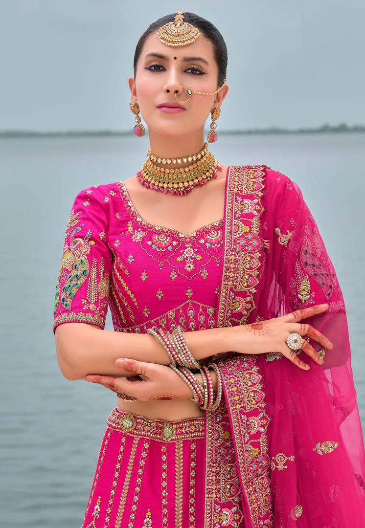 Magenta Silk Bridal Lehenga Choli
