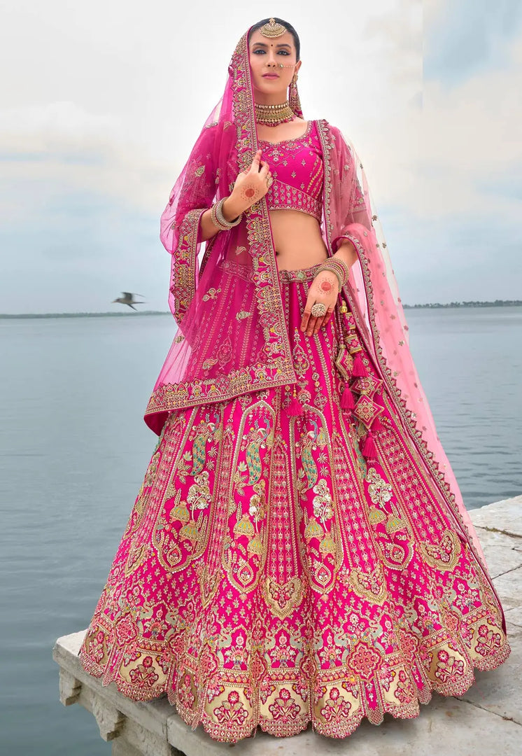 Magenta Silk Bridal Lehenga Choli