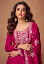 Load image into Gallery viewer, Magenta Silk Long Anarkali Suit

