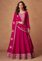 Load image into Gallery viewer, Magenta Silk Long Anarkali Suit
