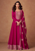 Load image into Gallery viewer, Magenta Silk Long Anarkali Suit

