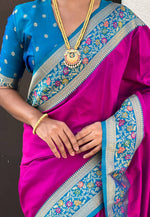 Load image into Gallery viewer, Magenta Silk Paithani Saree
