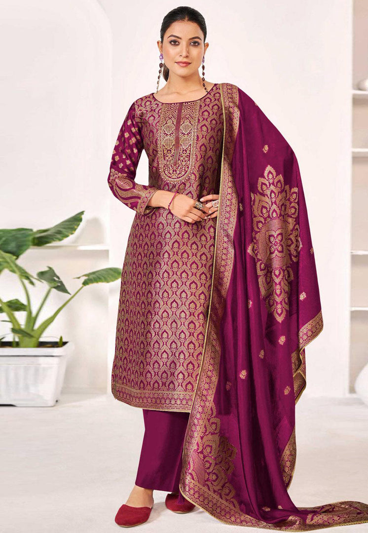 Magenta Silk Pant Style Suit
