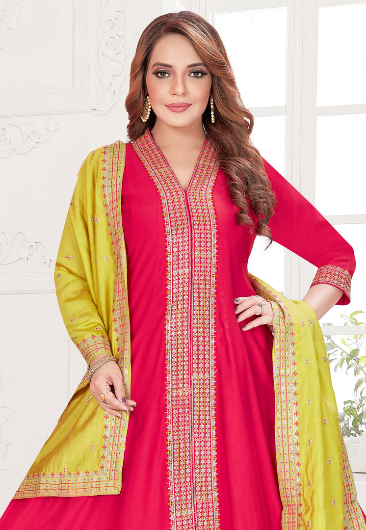 Magenta Silk Readymade Anarkali Suit