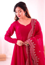 Load image into Gallery viewer, Magenta Silk Readymade Anarkali Suit
