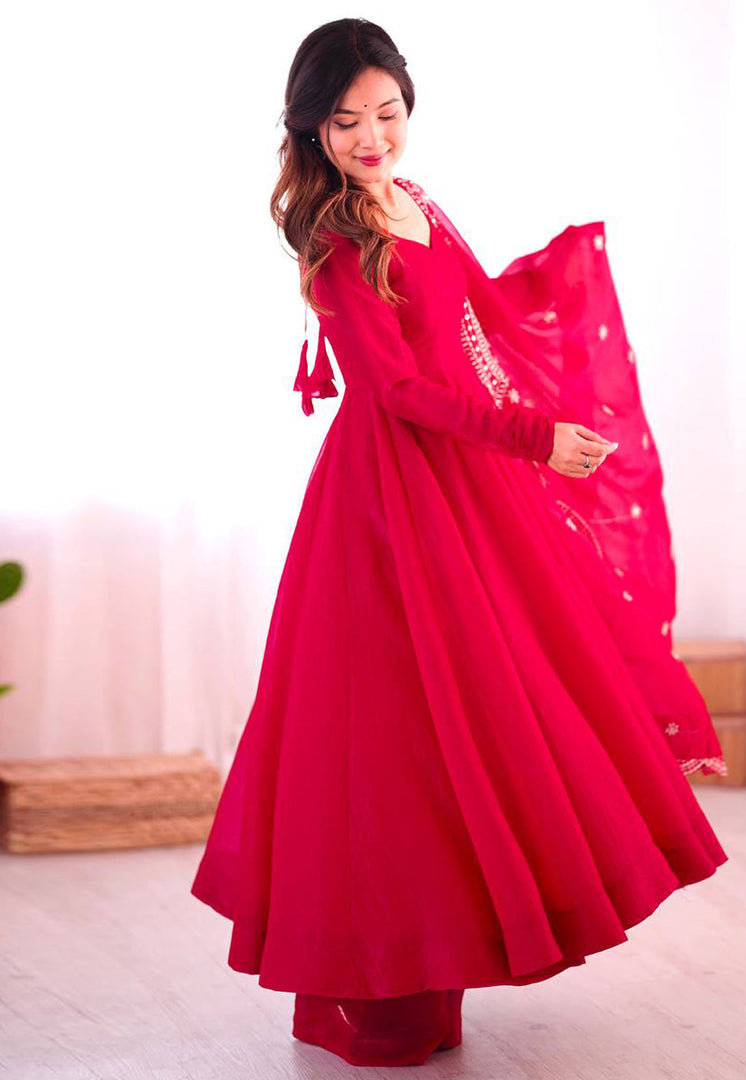 Magenta Silk Readymade Anarkali Suit