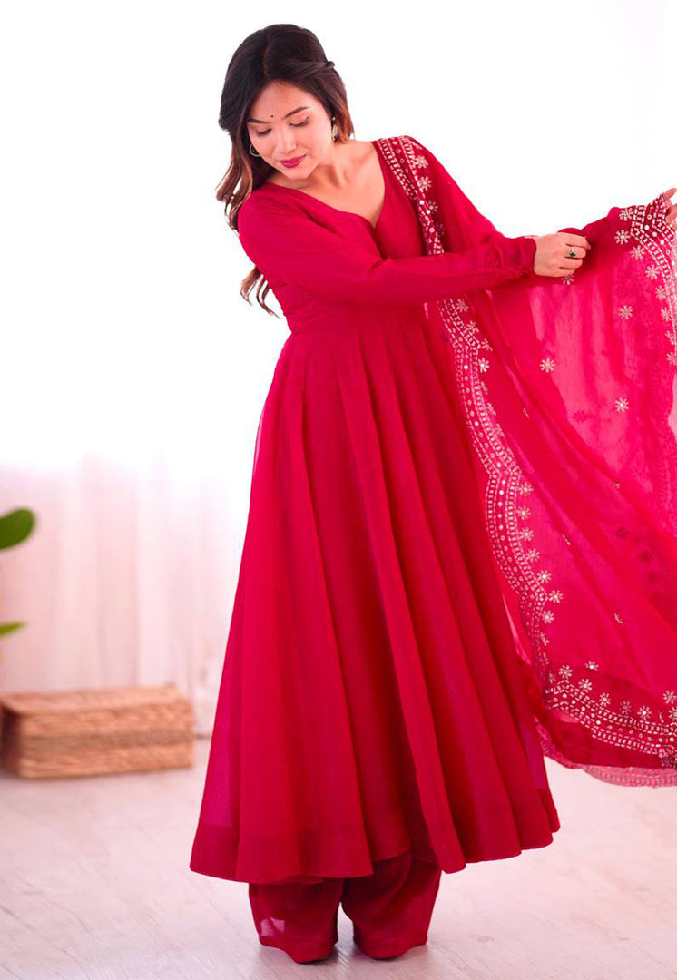 Magenta Silk Readymade Anarkali Suit