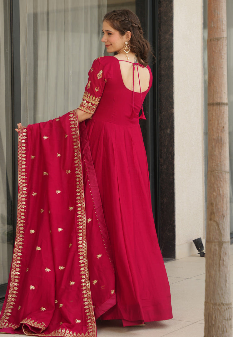 Magenta Silk Readymade Anarkali Suit