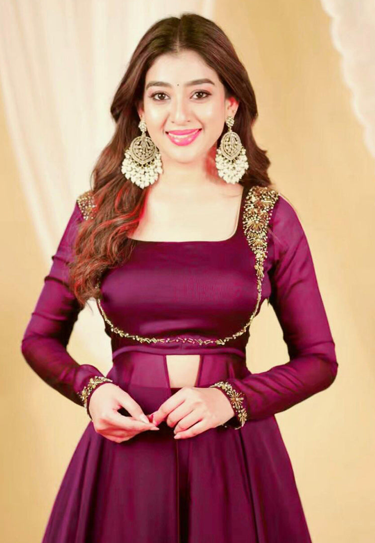 Magenta Silk Readymade Indo Western Lehenga Choli