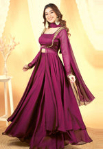 Load image into Gallery viewer, Magenta Silk Readymade Indo Western Lehenga Choli
