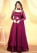Load image into Gallery viewer, Magenta Silk Readymade Indo Western Lehenga Choli
