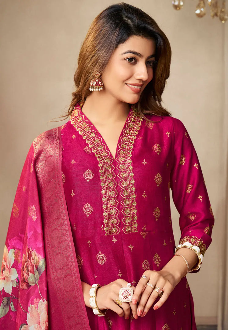 Magenta Silk Readymade Long Anarkali Suit