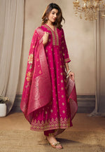 Load image into Gallery viewer, Magenta Silk Readymade Long Anarkali Suit
