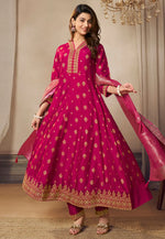 Load image into Gallery viewer, Magenta Silk Readymade Long Anarkali Suit
