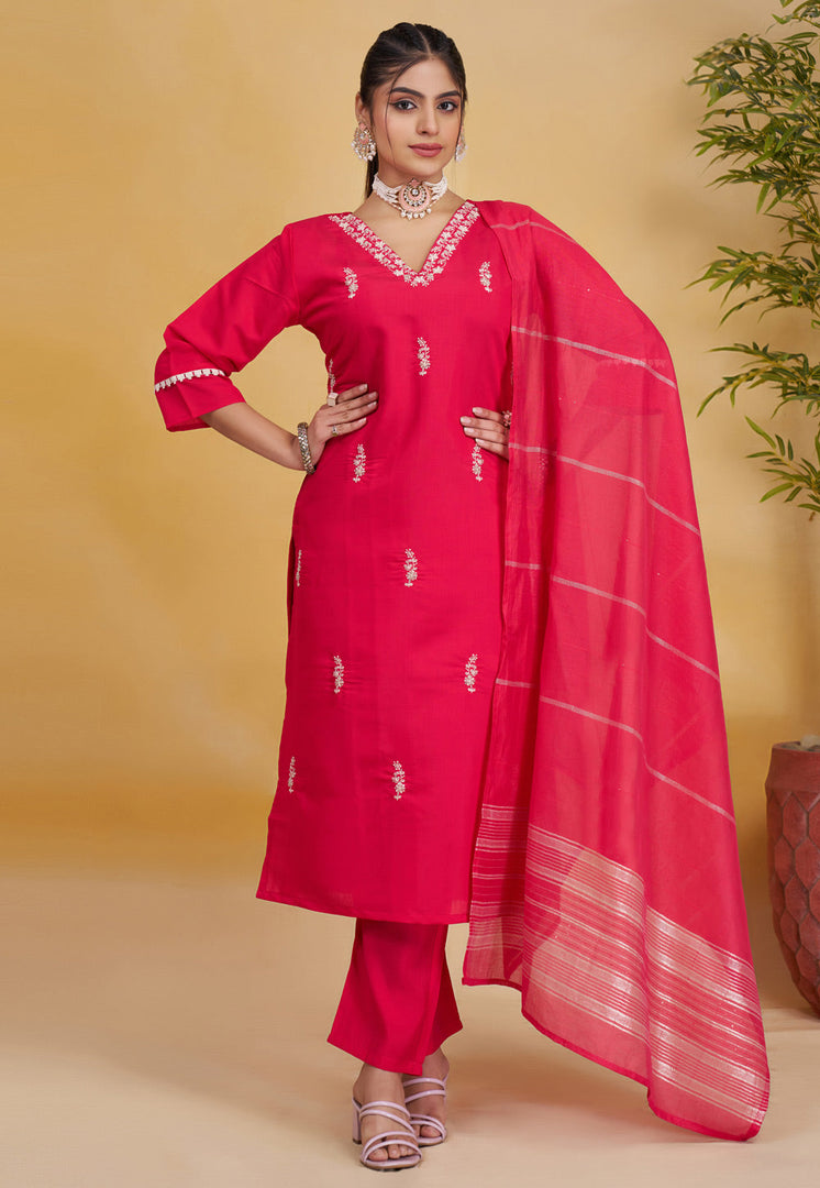 Magenta Silk Readymade Pakistani Suit