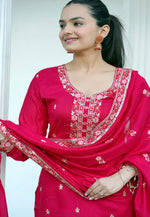 Load image into Gallery viewer, Magenta Silk Readymade Pakistani Suit
