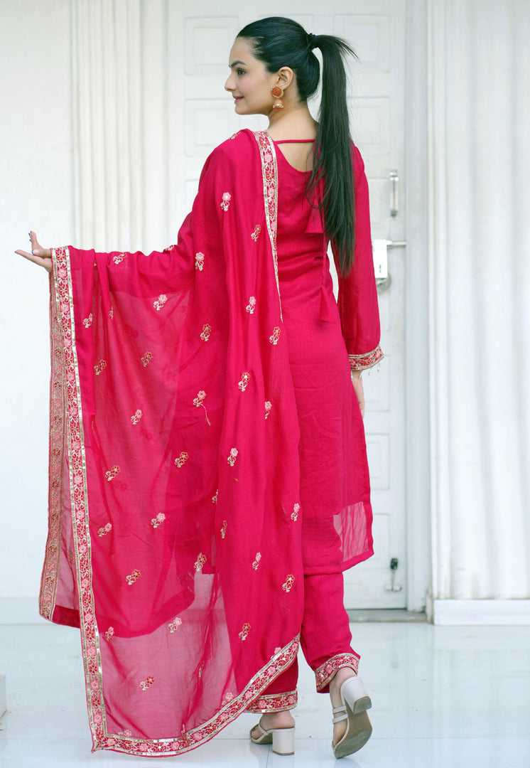 Magenta Silk Readymade Pakistani Suit