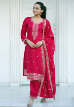 Load image into Gallery viewer, Magenta Silk Readymade Pakistani Suit
