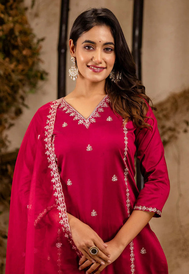 Magenta Silk Readymade Pakistani Suit