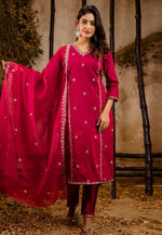 Load image into Gallery viewer, Magenta Silk Readymade Pakistani Suit
