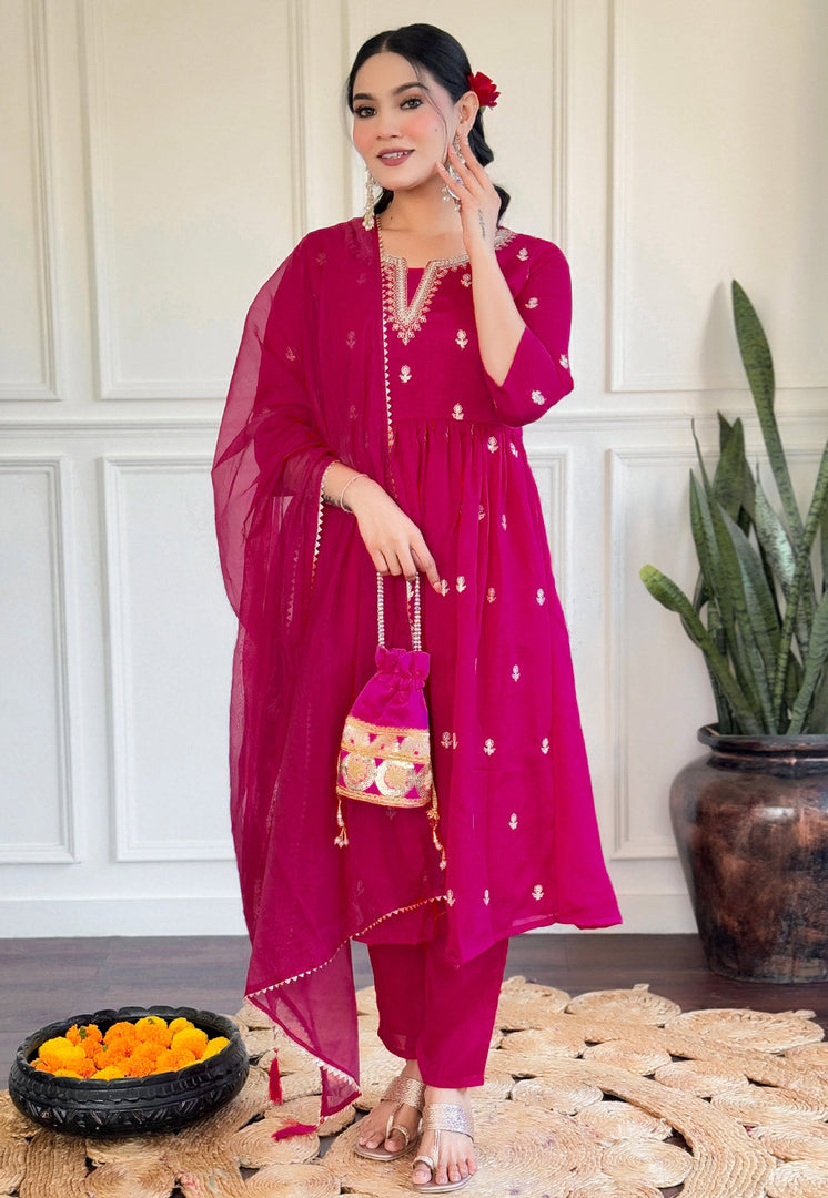 Magenta Silk Readymade Pakistani Suit