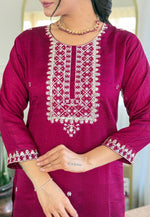 Load image into Gallery viewer, Magenta Silk Readymade Pakistani Suit
