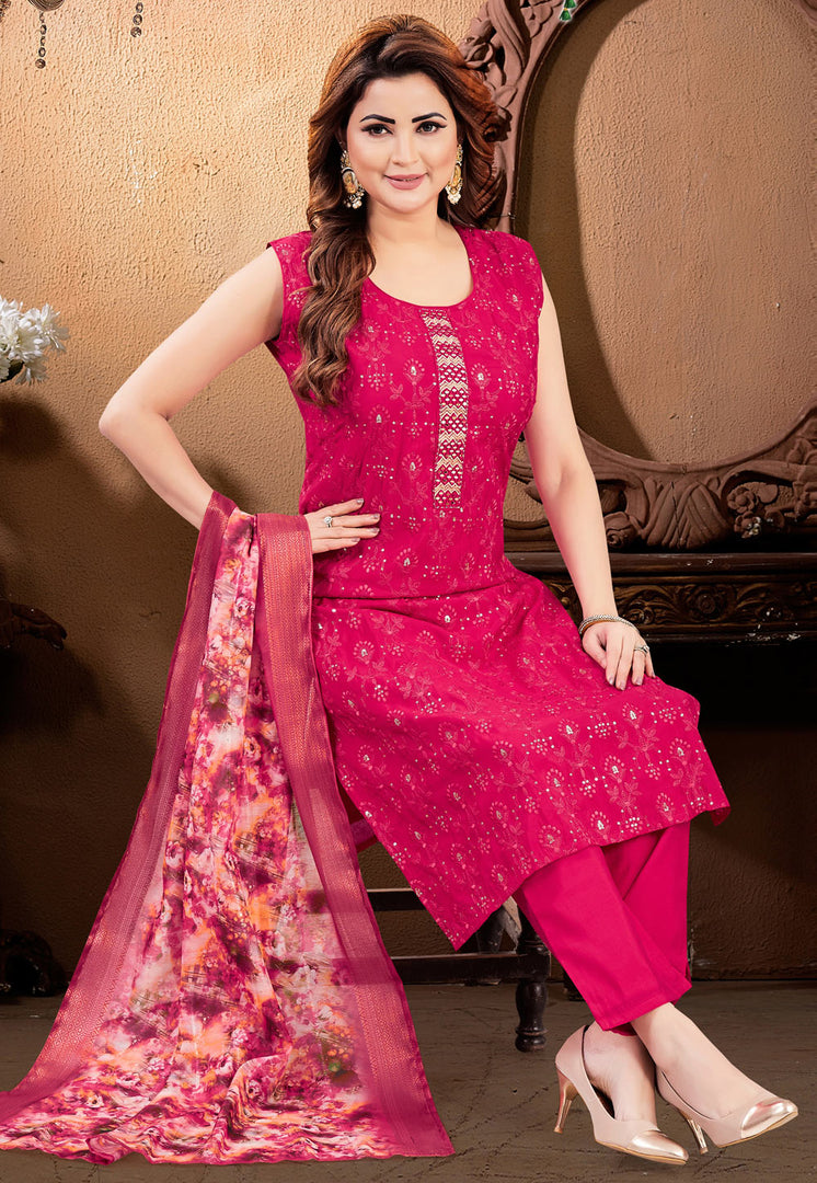 Magenta Silk Readymade Pant Style Suit