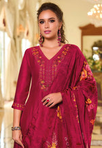 Load image into Gallery viewer, Magenta Silk Readymade Pant Style Suit
