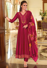 Load image into Gallery viewer, Magenta Silk Readymade Pant Style Suit
