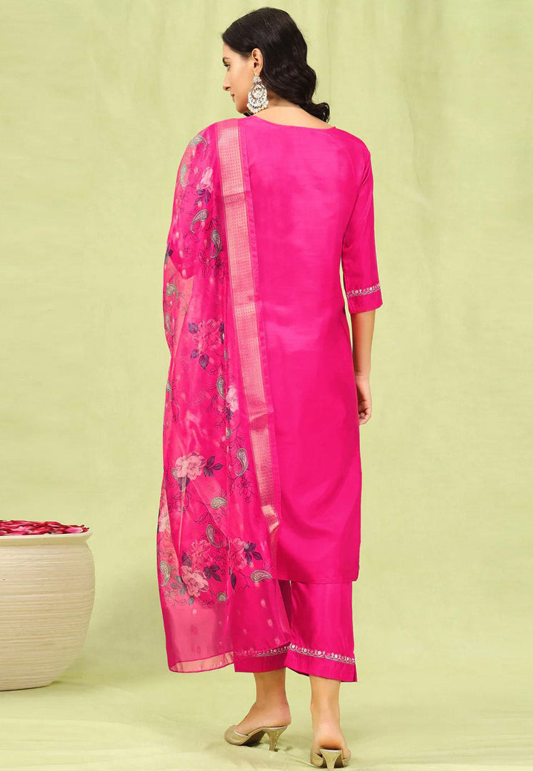 Magenta Silk Readymade Pant Style Suit