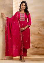 Load image into Gallery viewer, Magenta Silk Readymade Pant Style Suit
