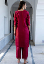 Load image into Gallery viewer, Magenta Silk Readymade Pant Style Suit

