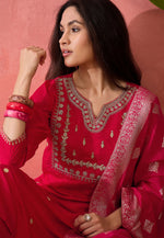 Load image into Gallery viewer, Magenta Silk Readymade Pant Style Suit
