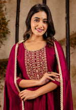 Load image into Gallery viewer, Magenta Silk Readymade Pant Style Suit
